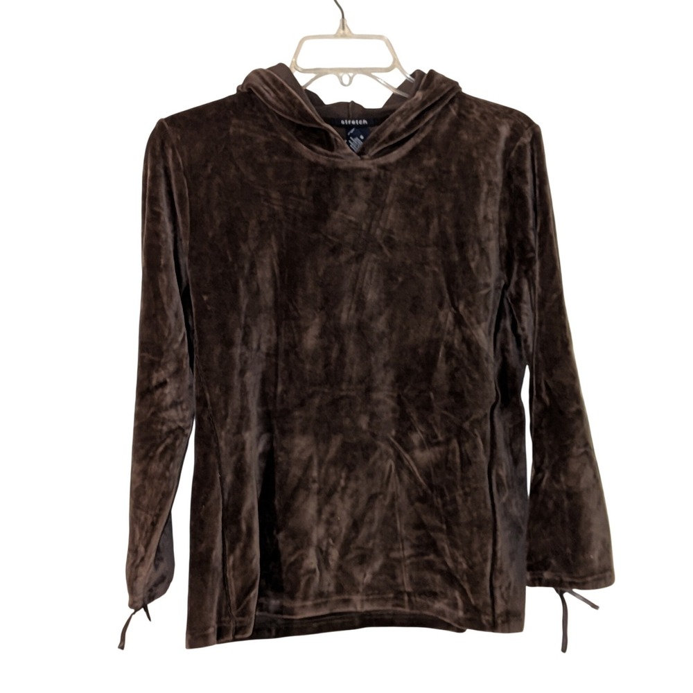 GAP Women Brown‎ Velvet Hoodie Long Sleeve Tie Detail Stretch Size Medium NWT